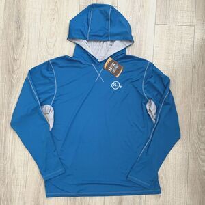 Running Man Hot Chocolate 15K 5k Long Sleeve Hooded Shirt Hoodie Blue Mens L